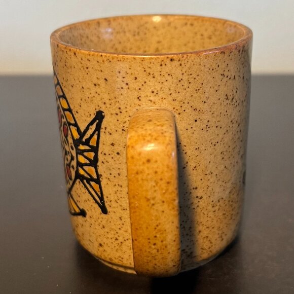 Vintage OTAGIRI JAPAN Fish and Floral Tan Stoneware Mug with Brown Speckles - Picture 8 of 14